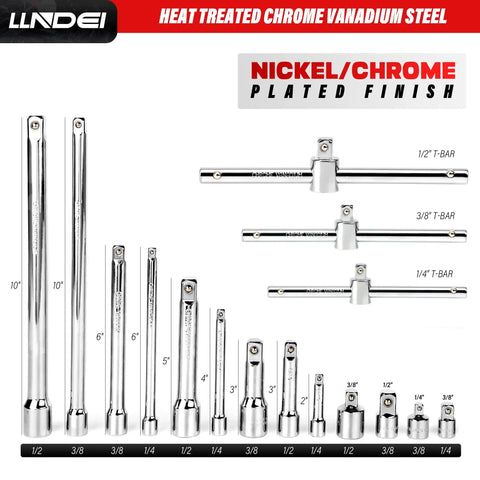 19 Piece Heavy Duty Drive Accessory Set With Universal Joints Adapters 9 Extension Bars T Handle Wrench And Sliding Sockets