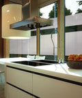 Self Adhesive Privacy Glass Window Film Milky Finish 17 Inch By 78 Inch Roll installed on kitchen windows for privacy