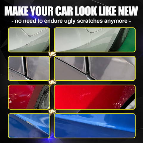 Before and after images of cars using Pearl White Multi Coat Touch Up Paint Kit For Tesla Model Y 3 S X, showcasing scratch repair.