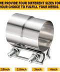2.25 Inch Stainless Steel Exhaust Clamp Lap Joint Band For 2.25 Inch ID Exhaust Pipe Muffler Clamp Set Easy Install Tight Seal Prevents Deformation 2 Pack