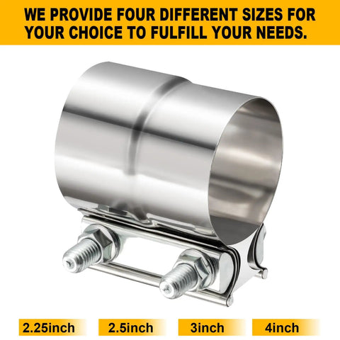 2.25 Inch Stainless Steel Exhaust Clamp Lap Joint Band For 2.25 Inch ID Exhaust Pipe Muffler Clamp Set Easy Install Tight Seal Prevents Deformation 2 Pack
