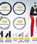 All In One 103 Piece Bike Brake Cable Kit With Stainless Steel Cable Cutter And Shifter Cable Housing Set Helps You Keep Your Ride Dialed In Includes End Caps Copper Sleeves And O Rings For Mountain And Road Bikes displaying components.