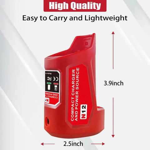 Compact M12 USB Power Source Charger Adapter For 12V Battery Type C Input 2.1A USB Port And 12V DC Outlet, red, 3.9 x 2.5 inches