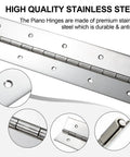 Heavy Duty Piano Hinge 30 Inch By 2 Inch Width 304 Stainless Steel Continuous Gate Hinge For Tough Cabinet Doors And Workshop Gear Built Like A Tank For Any Setup close-up of hinge and mounting holes.