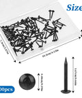 Kickass Black Upholstery Nails And Thumb Tacks Hella Durable Round Head Metal Finishing Hardware For Reupholstering Furniture Sofa Wood Door And Home Decor Projects in a clear case with dimensions shown.