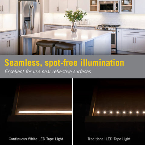 RibbonFlex Pro 24V White COB LED Strip Light Tape 2700K 32 Ft 10 M, kitchen counter lighting comparison with traditional LEDs.