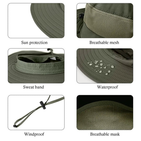 3 Pack Men's Outdoor Wide Brim Hat With UPF 50 Plus Sun Protection, Face And Neck Flap Removable, features like breathable mesh