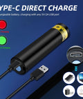 Powerful Dual UV Flashlight 365nm 395nm Mini Wood Lamp USB C Rechargeable with charging cable and indicators shown
