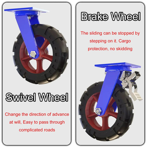 Heavy Duty Rubber Caster Wheels Set Of Four Built Tough With Reliable Brakes And Rock Solid Design for swivel and brake functionality.