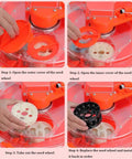 Step-by-step process of adjusting the seed wheel on an Efficient Handheld Garden Seeder For Corn And Soybeans, Eight-Hole Design