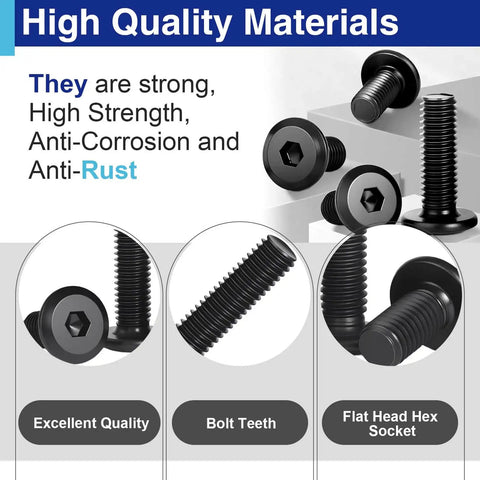 20 Pack Flat Head Socket Cap Screws Bolts 1 Inch Long 304 Stainless Steel Black Zinc Plated Finish Fully Threaded With Hex Key