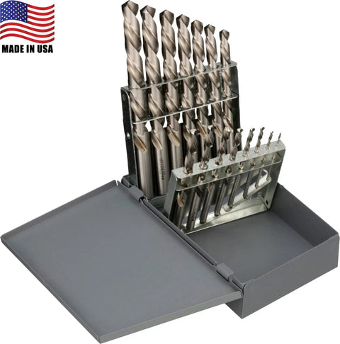 Left Hand Helix Drill Bit Set Jobber Length 15 Piece Pro Grade 1/16 to 1/2 Inch in 32nd Increments High Speed Steel in case