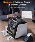 IMC23 Cash Counter Machine With Mixed Denominations, Reject Pocket, Counterfeit Detection With 2 CIS UV MG IR DD on desk