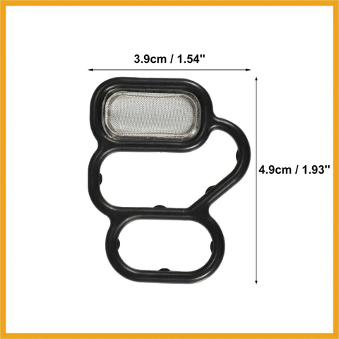 Solenoid Gasket Spool Valve Filter Screen Replacement For Honda CR-Z 2011 To 2016 And Honda Fit 2009 To 2013 Black Pack Of 1 Easy Install OE 15825 RB0 003 Leak Free Performance front view with measurements