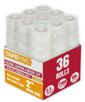 Box of Heavy Duty Clear Packing Tape 2.7 Mil, 36 Rolls Each 60 Yards for shipping boxes and storage use displayed.
