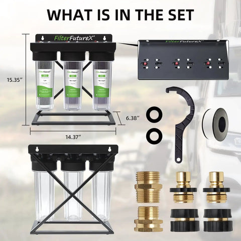 Three Stage Deionized Water Car Wash System With Stand, Spot Free Rinse kit components and dimensions