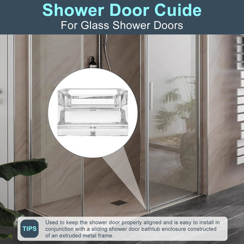 Sliding Shower Door Bottom Guide For Top Hung Glass Doors 3/8 Inch Channel Bathroom Track Replacement, clear plastic guide in modern shower.