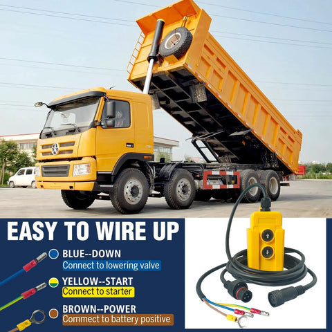 3 Wire Dump Trailer Remote Control Switch 12V DC For Single Acting Hydraulic Pump Power Unit With 15Ft Cable Dual Up Down Buttons
