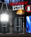 4 Pack Solar Camping Lanterns Rechargeable LED with USB Solar and AA Battery Power Bank Function shown with collapsible design.