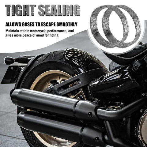 Side view of two-piece graphite and steel exhaust gasket set for Harley flange motorcycles