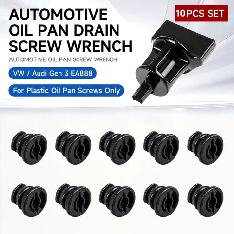 VW And Audi 11 Pack Oil Drain Plug Kit With Removal Tool For 1.8L 2.0L TSI black plastic drain plugs and wrench