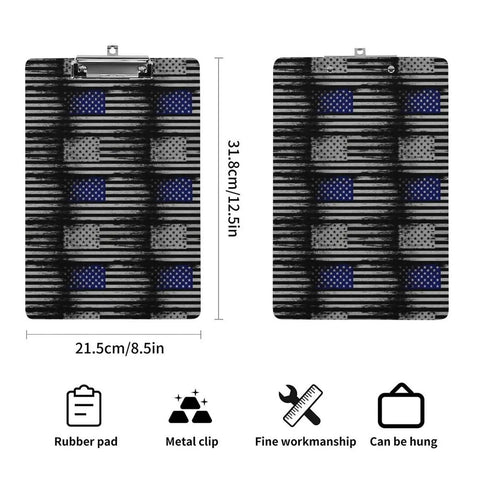 Sturdy Acrylic Clipboard With Flag USA Print For A4 Pages Clear Writing Surface Holds US Letter Or A4 Paper, 21.5x31.8 cm