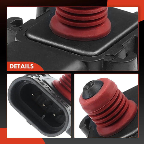 Map Sensor For Chevy And GMC Vehicles, Plug And Play Upgrade For Engine Management, High Accuracy Manifold Absolute Pressure Sensor, Easy Install Replacement, Diagnostic Ready, Fits Chevy Astro, Blazer, Cobalt, Express, Camaro, Silverado, Suburban, Tahoe close-up black and red plastic sensor
