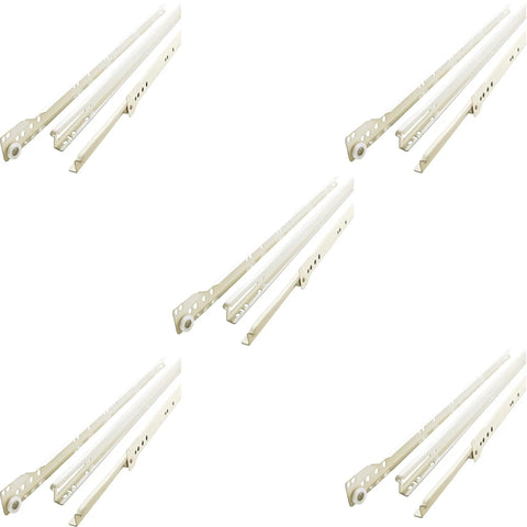 Self Closing 22 Inch Drawer Slides Bottom Mount Cabinet Hardware White Finish Five Pairs Ten Pieces Beefy 50 Pound Weight Capacity Steel Rails Set For Smooth Soft Close Performance, white steel slides