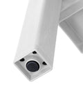 Close-up of Hella Weather Resistant Plastic Corner Shelving Unit leg, highlighting heavy duty hardware in bright white.