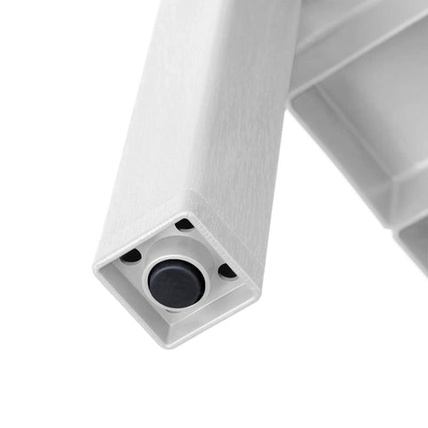 Close-up of Hella Weather Resistant Plastic Corner Shelving Unit leg, highlighting heavy duty hardware in bright white.