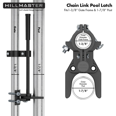 Heavy Duty Pool Gate Latch For Chain Link Fences 1 3/8 Inch Frames And 1 7/8 Inch Posts, Push Style Self-Latching Outdoor Fence Latch