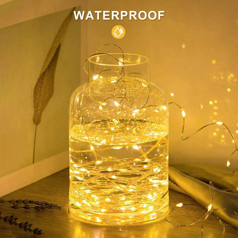 2 Pack Outdoor Solar String Lights With 33 Feet Copper Wire, 100 LED Warm White Fairy Lights, Waterproof, in glass jar