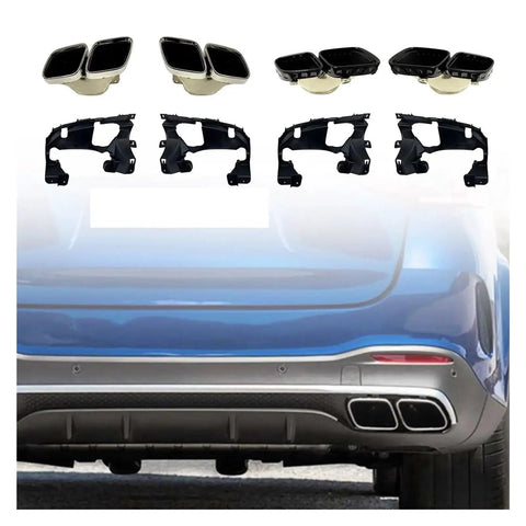 Mercedes Benz GLE W167 53 4MATIC Plus Exhaust Tail Pipe Cover And Rear Muffler Tips In Stainless Steel Black on vehicle