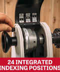 Close-up of 12 By 21 Inch Variable Speed Woodworking Lathe indexing knob with RPM ranges 60-900, 110-1800, 220-3600 visible.