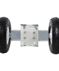 Smooth Rolling Dual Gate Wheel With 10 Inch Pneumatic Tires And 300 Lb Heavy Duty Build For Chain Link Fence Sliding Swing Gates viewed from the front.