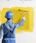 Worker painting yellow wall around Crush Proof 12X12 Inch Abs Plastic Drywall Access Panel for Concealing Plumbing Hvac And Electrical Wiring.
