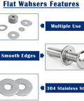 290 Piece Flat Washer Set For Screws Stainless Steel Fender Washers Assortment In M3 To M10 Sizes Must Have Heavy Duty Gear For Auto DIY Projects And Everyday Hardware Fixes. 304 stainless steel flat washers with screw and bolt use