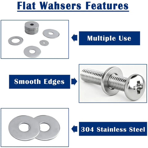 290 Piece Flat Washer Set For Screws Stainless Steel Fender Washers Assortment In M3 To M10 Sizes Must Have Heavy Duty Gear For Auto DIY Projects And Everyday Hardware Fixes. 304 stainless steel flat washers with screw and bolt use