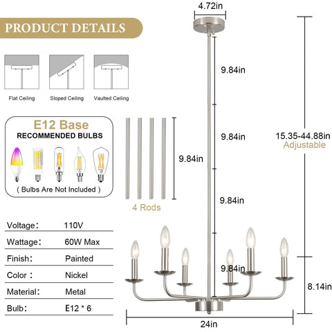 Six Light Farmhouse Candle Chandelier In Black And Brass For Bedrooms Kitchen Island And Dining Rooms Ceiling Light Fixture Pendant