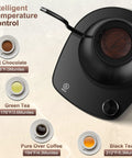 Top view of Gooseneck Electric Kettle with Smart Temperature Control, 0.9L Stainless Steel Interior, 1000W Fast Heat, Black on display.
