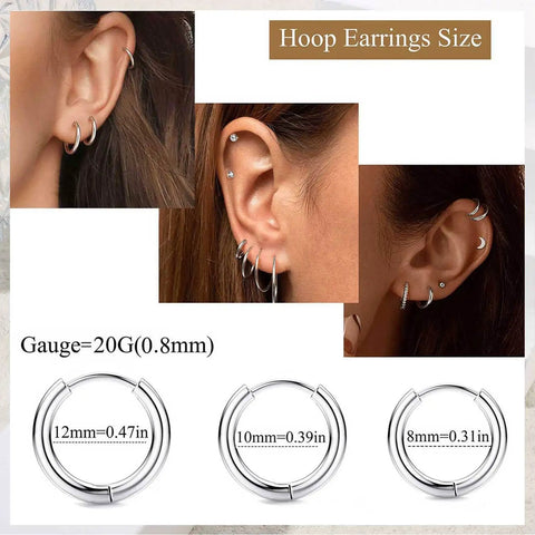 Hypoallergenic Surgical Steel Earrings For Sensitive Ears, Unisex Stud Hoop With Opal And AAA Cubic Zirconia, Flat Back Cartilage Earring Studs, Small Ball Hoop, Nickel Free, Tarnish Resistant, Silver Tone, 20G 8mm 10mm 12mm hoops