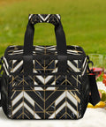 Insulated Picnic Backpack with Large Capacity 12x8x10 Inches Keeps Food Cold or Warm for Women and Men, geometric design, outdoors.