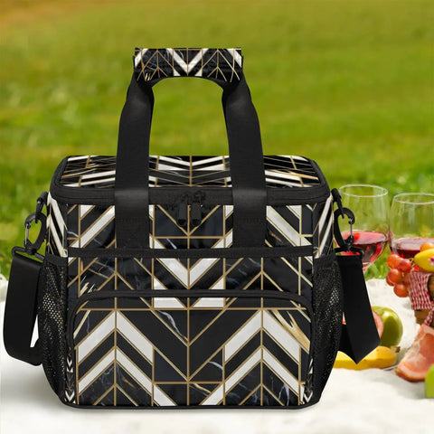 Insulated Picnic Backpack with Large Capacity 12x8x10 Inches Keeps Food Cold or Warm for Women and Men, geometric design, outdoors.
