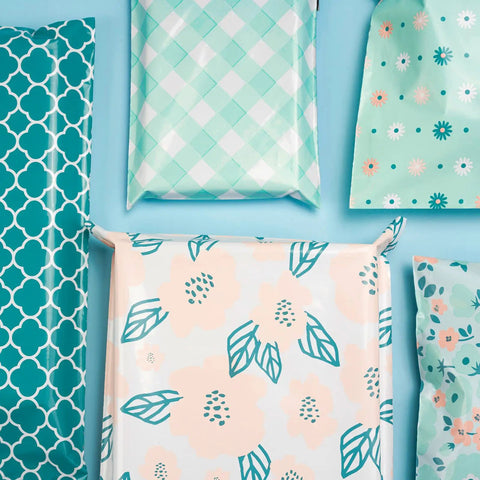 Heavy Duty Poly Mailers Self Seal Shipping Bags 2.3 Mil With Floral Blue Pink Flower Dot Plaid Designs 6x9 And 10x13 Inches