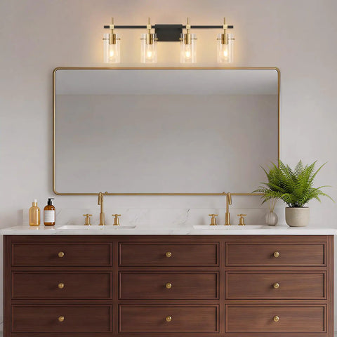 Farmhouse Brass Bathroom Vanity Lights Over Mirror Vintage Wall Sconce Fixtures With Glass Shade Four Light Fixtures Hardwired