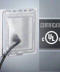 Built Tough Heavy Duty 1-Gang Recessed Weatherproof In-Use Outlet Cover 6-In-1 Nonmetallic Design wet with plugged cable.