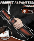 Tanto Fixed Blade Knife For Outdoor Survival With Leather Sheath measurements, full tang, rosewood handle, shown in hand.