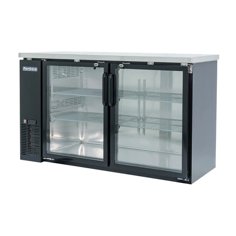 Commercial Under Bar Refrigerator In Black Boasts Dual Pane Glass Doors And Digital Temp Knobs 16 Cu Ft Vault Keeps Drinks Hella Chill With Auto Defrost, showcasing double pane glass doors and four shelves.