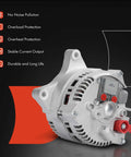 130 Amp 12V Alternator Replacement With 8 Groove Pulley For Ford F150 F250 Expedition E Series And Lincoln Navigator 1997 1998 1999 2000 4.6L 5.4L Direct Fit Easy Install Durable Quality, side view showing design features.