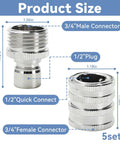 5 Pack Stainless Steel Garden Hose Quick Connect Fittings No Fuss Quick Release Adapters One Half To Three Quarter Inch GHT